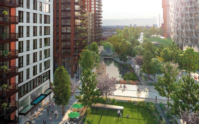 View of Embassy Gardens in Nine Elms