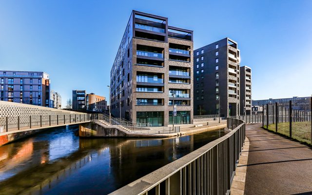 Water, Railing, Office Building